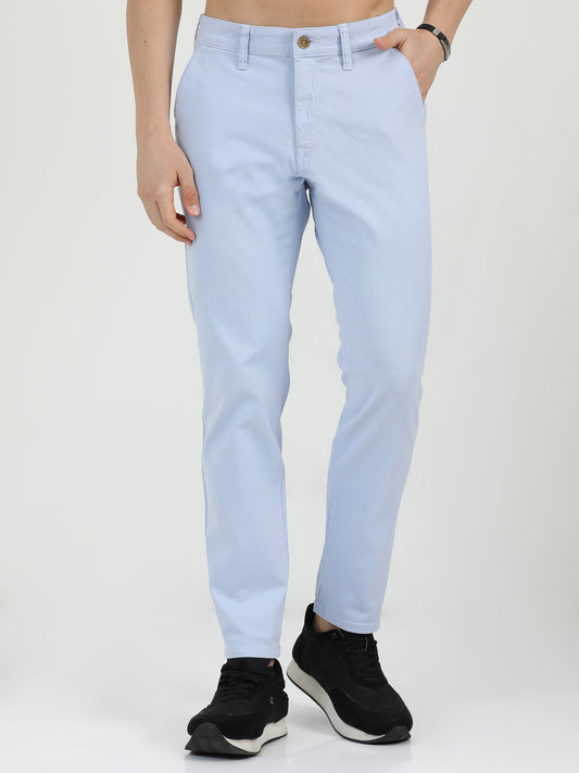 Men Cotton Sky Blue Chinos