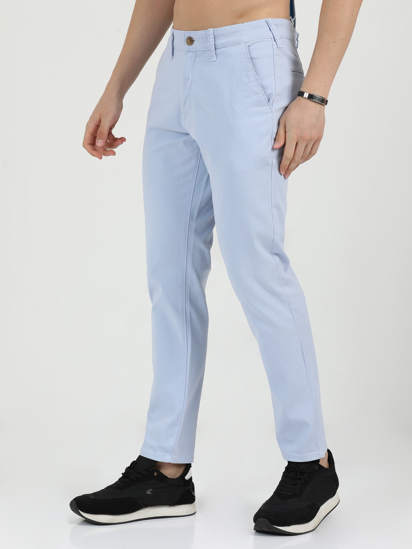 Men Cotton Sky Blue Chinos