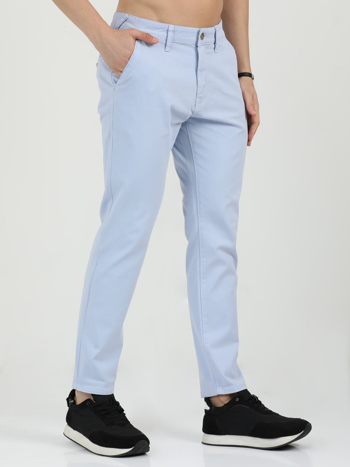 Men Cotton Sky Blue Chinos