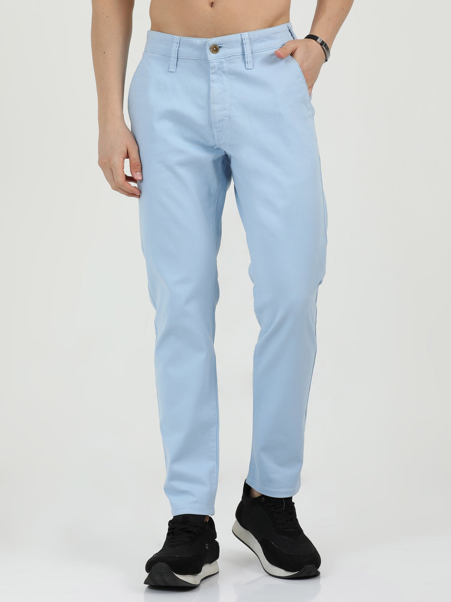 Men Cotton Light Blue Chinos