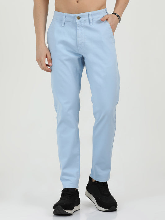Men Cotton Light Blue Chinos