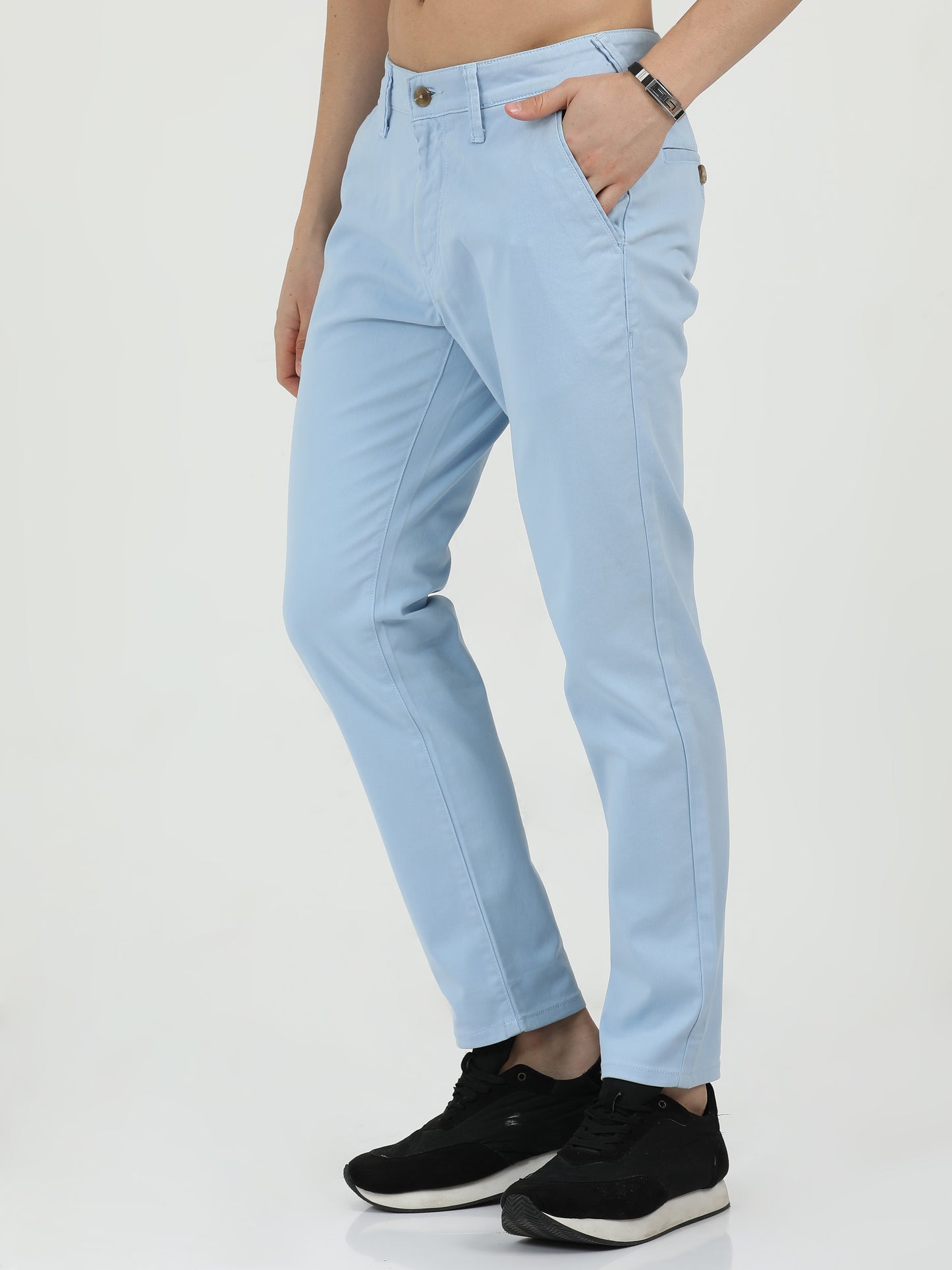 Men Cotton Light Blue Chinos