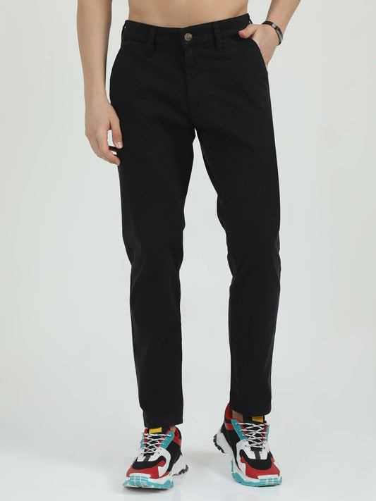 Men Cotton Black Chinos