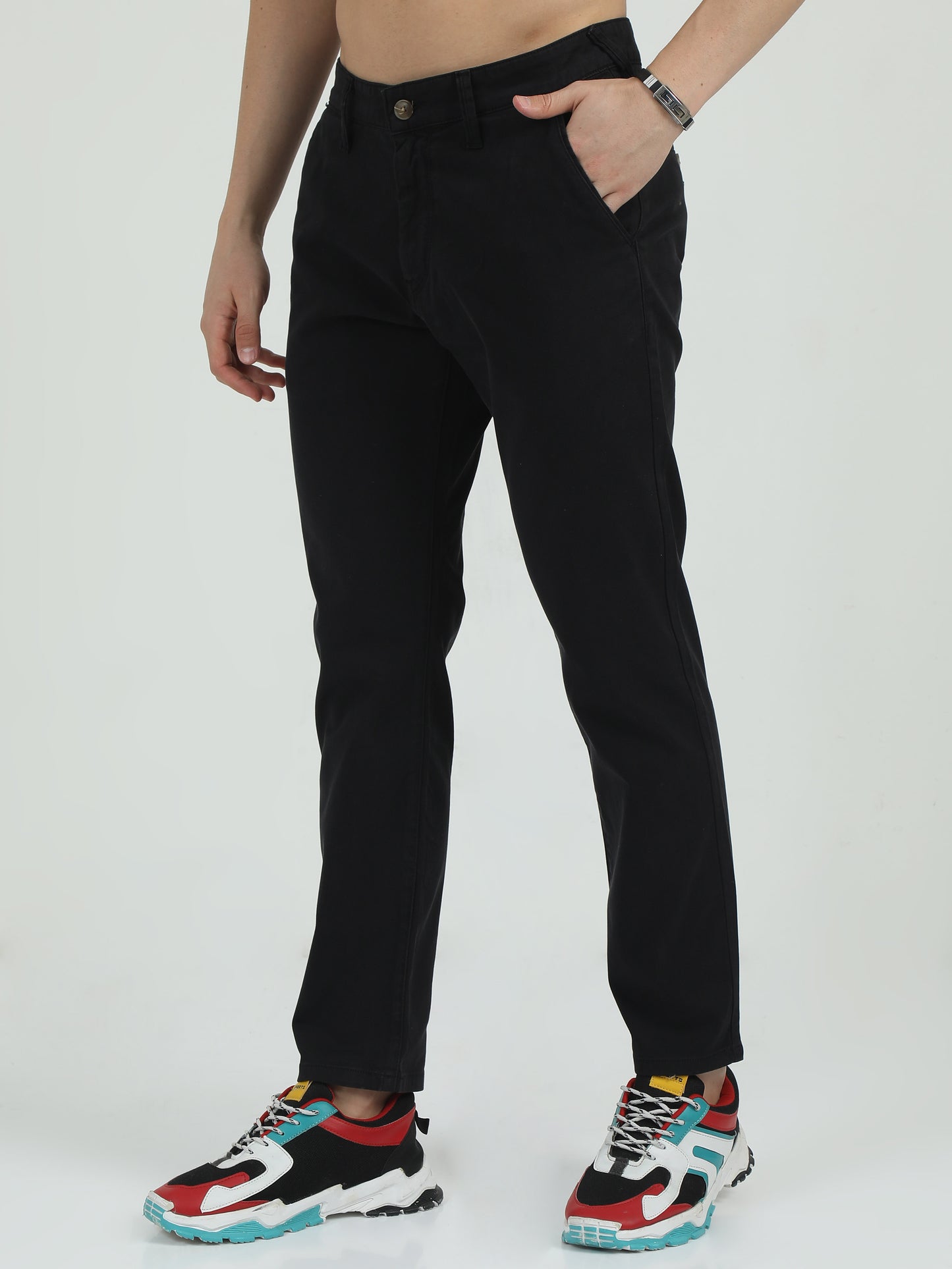 Men Cotton Black Chinos