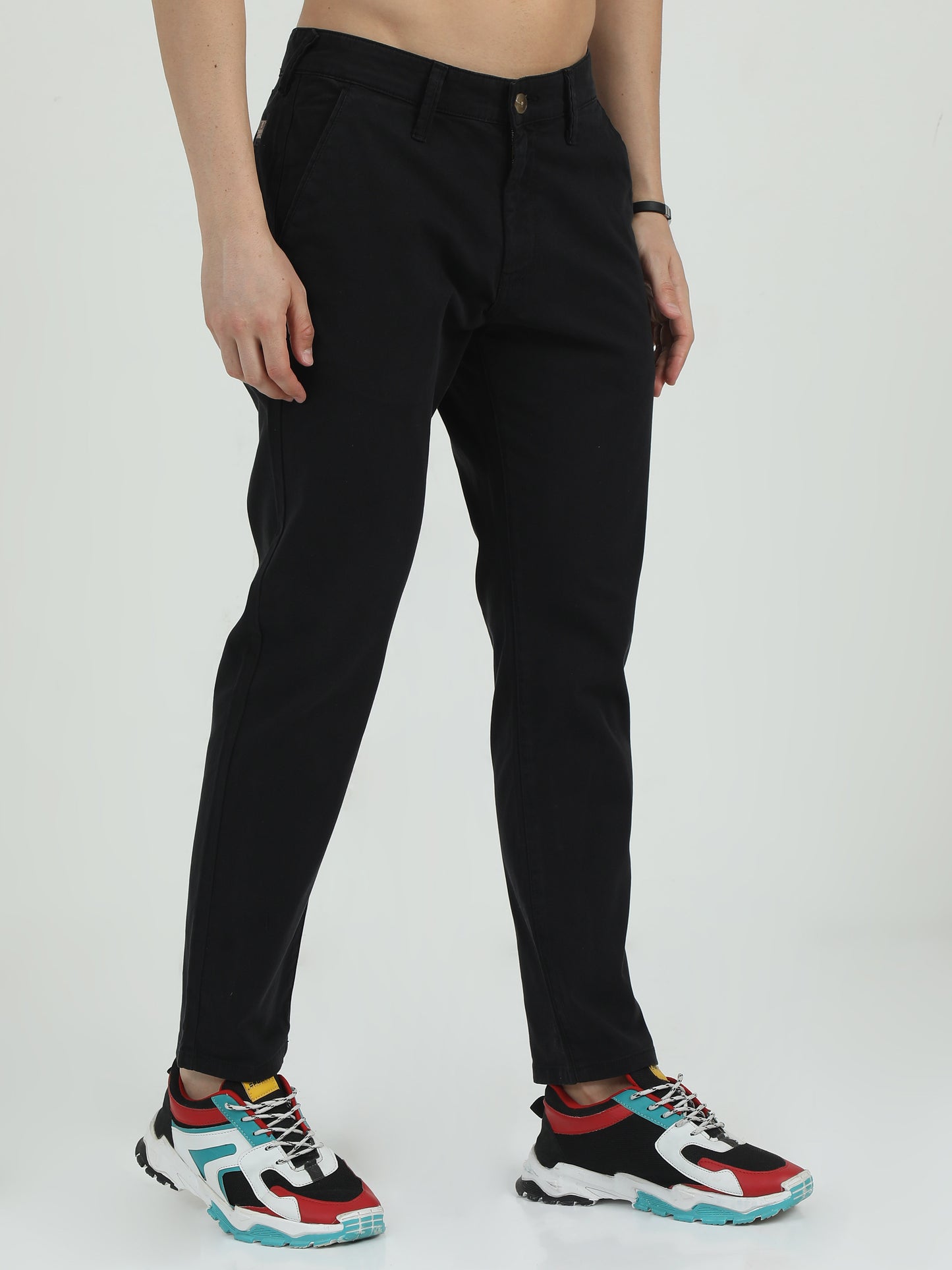 Men Cotton Black Chinos